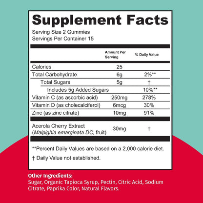 TEJA Immune Support Gummies for Teens – Daily Immune Multivitamin with Vitamin C, D, Zinc & Acerola (2-Pack, 60 Gummies)