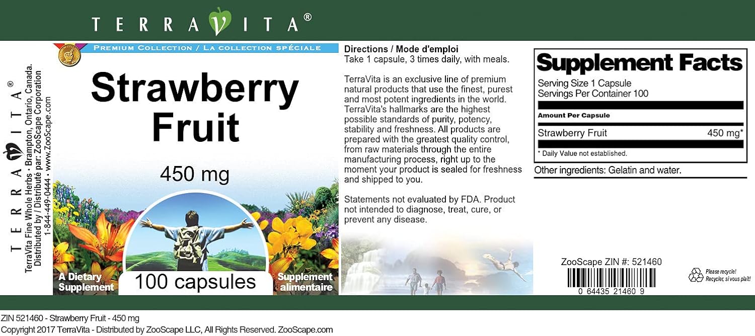 Strawberry Fruit - 450 mg (100 Capsules) - 3 Pack - görsel 3