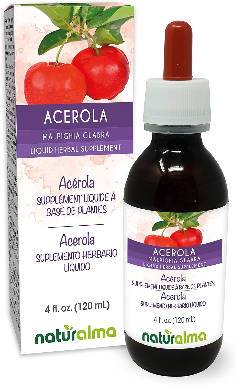 Naturalma Acerola (Malpighia glabra) Fruit Alcohol-Free Tincture - Rich in Vitamin C - 118 ml Liquid Extract in Drops - Herbal Supplement - Vegan - görsel 1