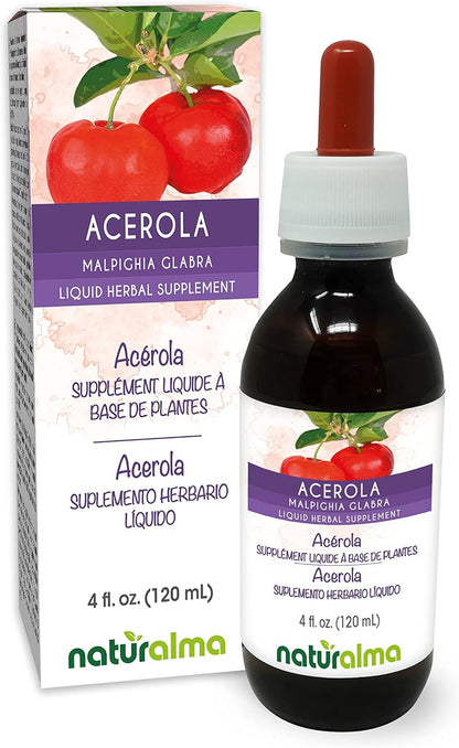Naturalma Acerola (Malpighia glabra) Fruit Alcohol-Free Tincture - Rich in Vitamin C - 118 ml Liquid Extract in Drops - Herbal Supplement - Vegan