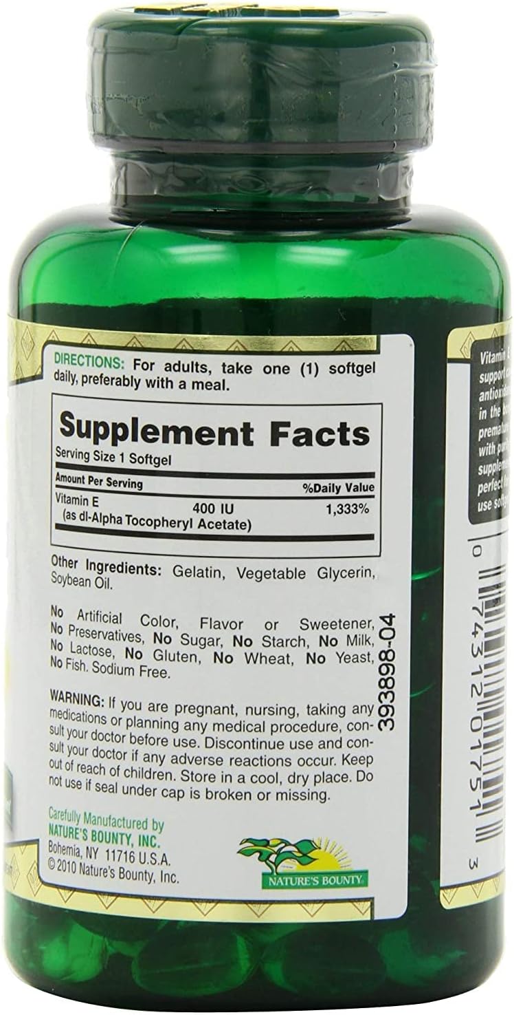Nature's Bounty E-400 IU Natural Pure D-alpha Vitamin E, 120 Softgels - görsel 2