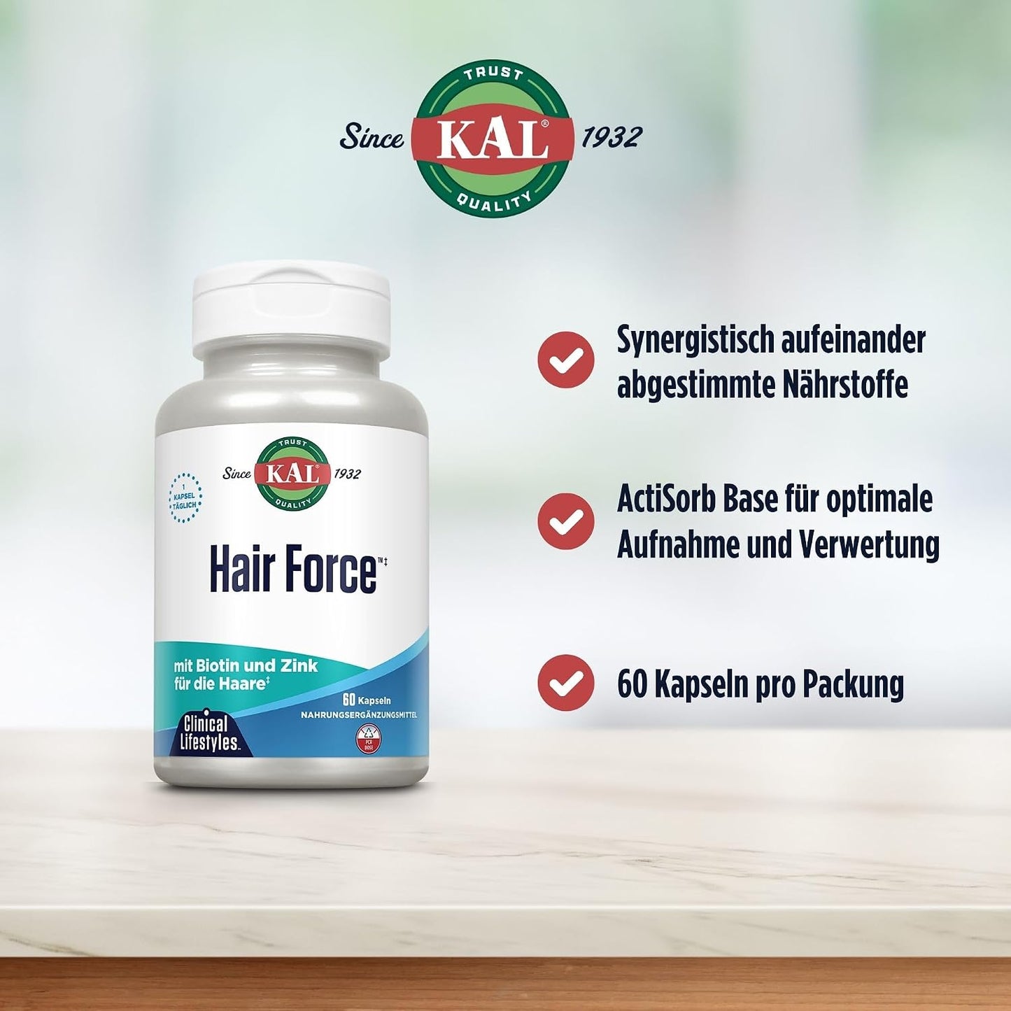 Kal Hair Force Capsules - High Potency Biotin & MSM, 60 Count - görsel 3