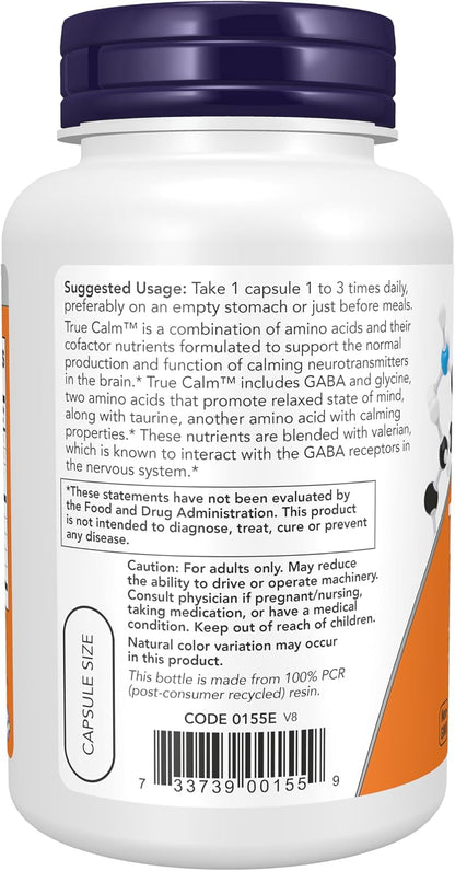 NOW Foods True Calm with Magnesium, GABA, B Vitamins and More, 90 Vegan Capsules