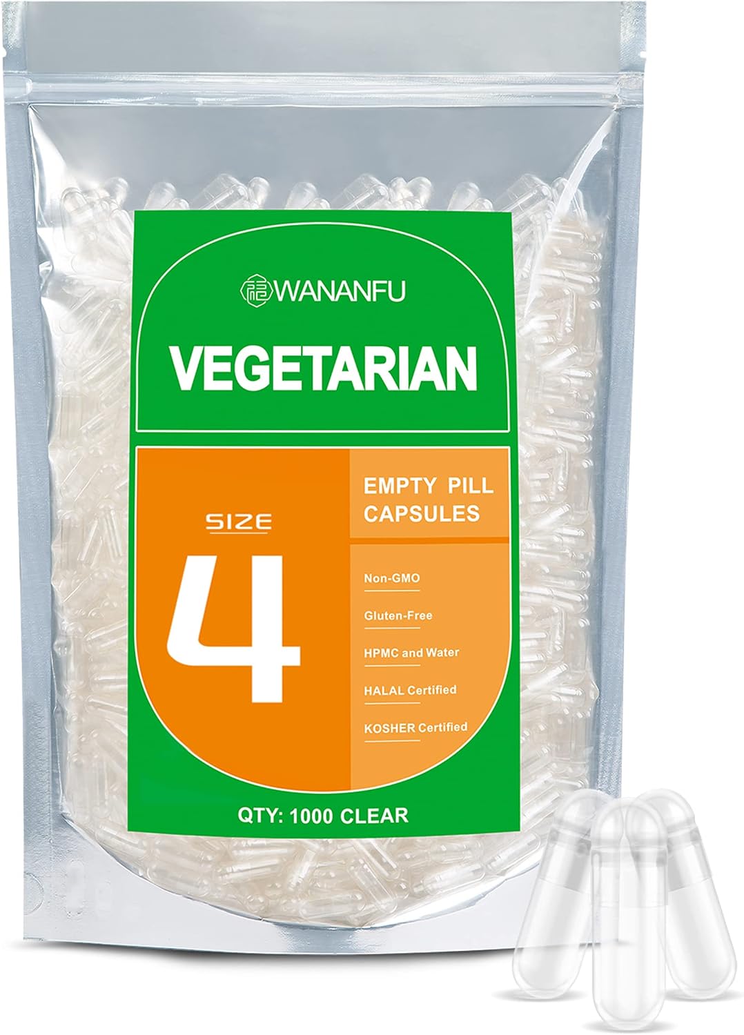 wananfu Size 4 Empty Vegetarian Capsules (1000 Count) - görsel 1