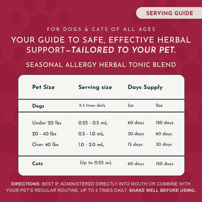 Animal Essentials Seasonal Allergy Herbal Support for Dogs & Cats - Organic Liquid Tincture, 60 ml
