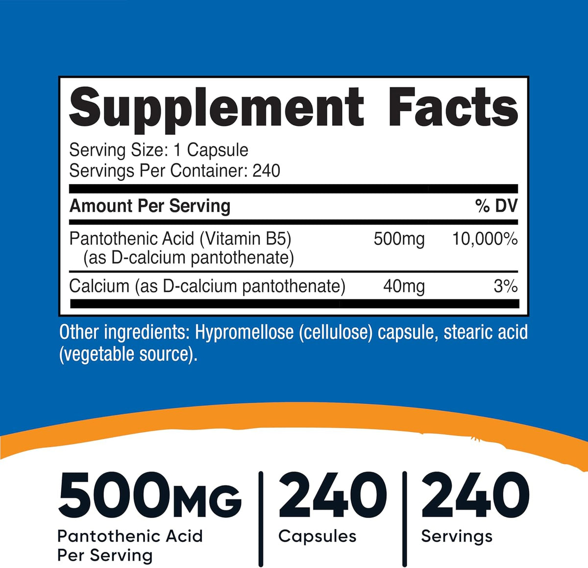 Nutricost Pantothenic Acid (Vitamin B5) 500mg, 240 Capsules (2 Bottles) - görsel 2