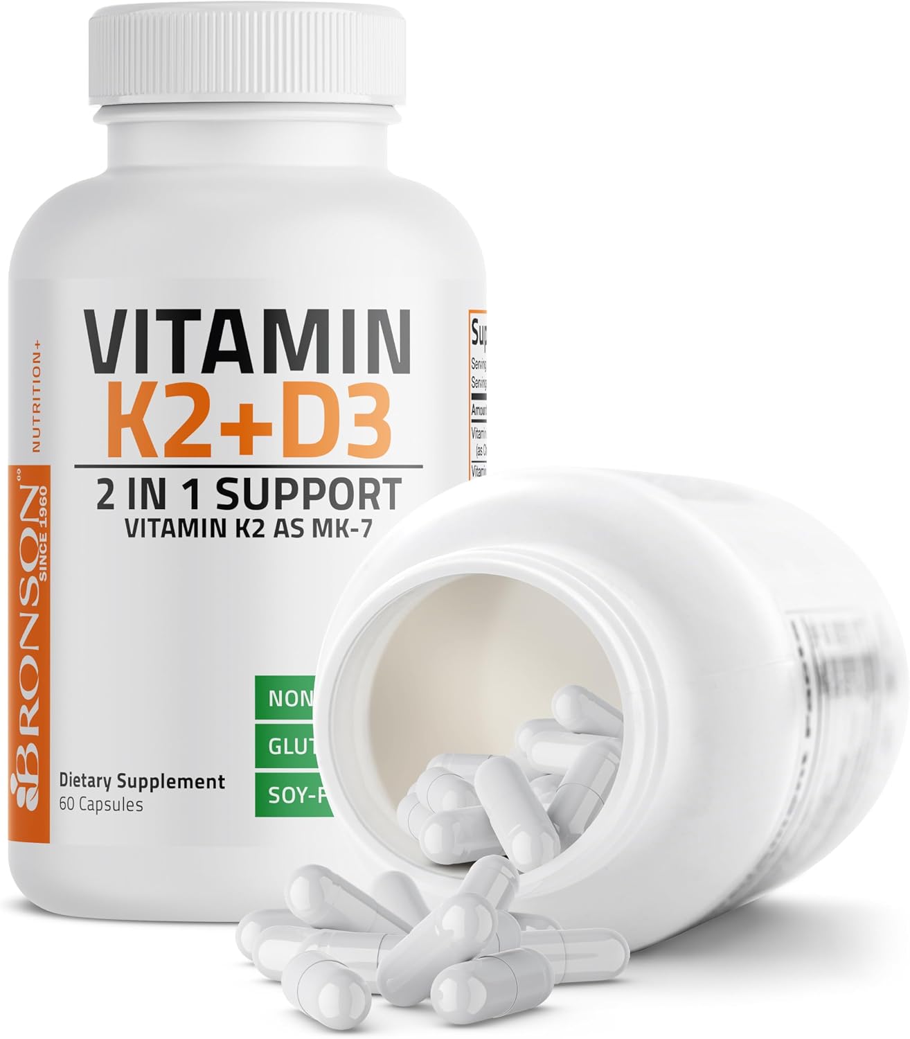 Bronson Vitamin K2 D3 (MK7) Food Supplement - 5000 IU D3 & 90 mcg K2 MK-7, 60 Capsules - görsel 6