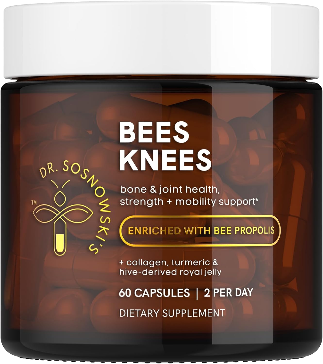 Dr Sosnowski's Bees Knees Bone Health – Ultimate Support for Inflammation Relief with Collagen, Vitamin C, Turmeric and Bee Propolis, Vegetable Capsules, 60ct - görsel 1