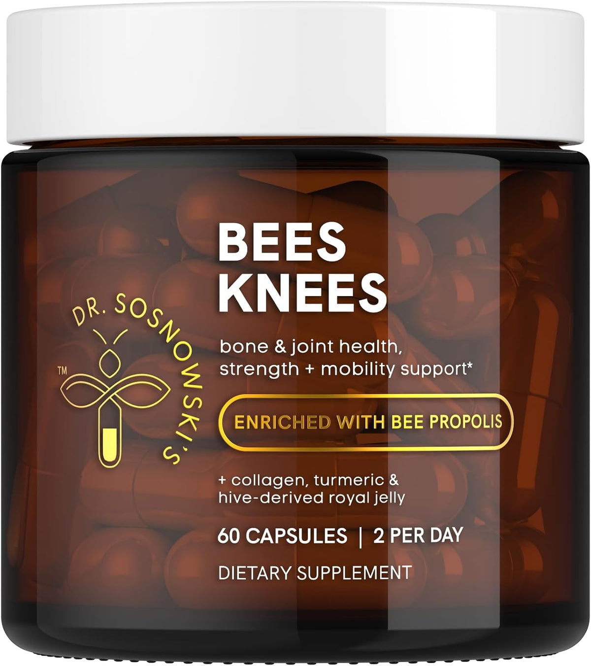 Dr Sosnowski's Bees Knees Bone Health – Ultimate Support for Inflammation Relief with Collagen, Vitamin C, Turmeric and Bee Propolis, Vegetable Capsules, 60ct - görsel 1