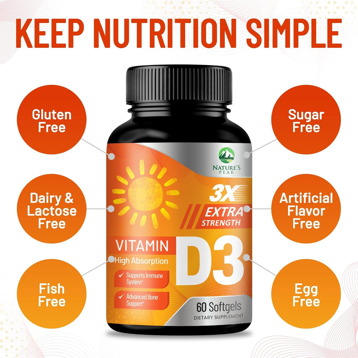 Vitamin D-3 5000 IU (125 mcg) Per Serving Softgels - Extra Strength Vitamin D Dietary Supplement for Bone, Teeth, Muscle Health & Immune Support, Rapid Absorption, Bottled in USA, Gluten-free - 60 Count - görsel 7