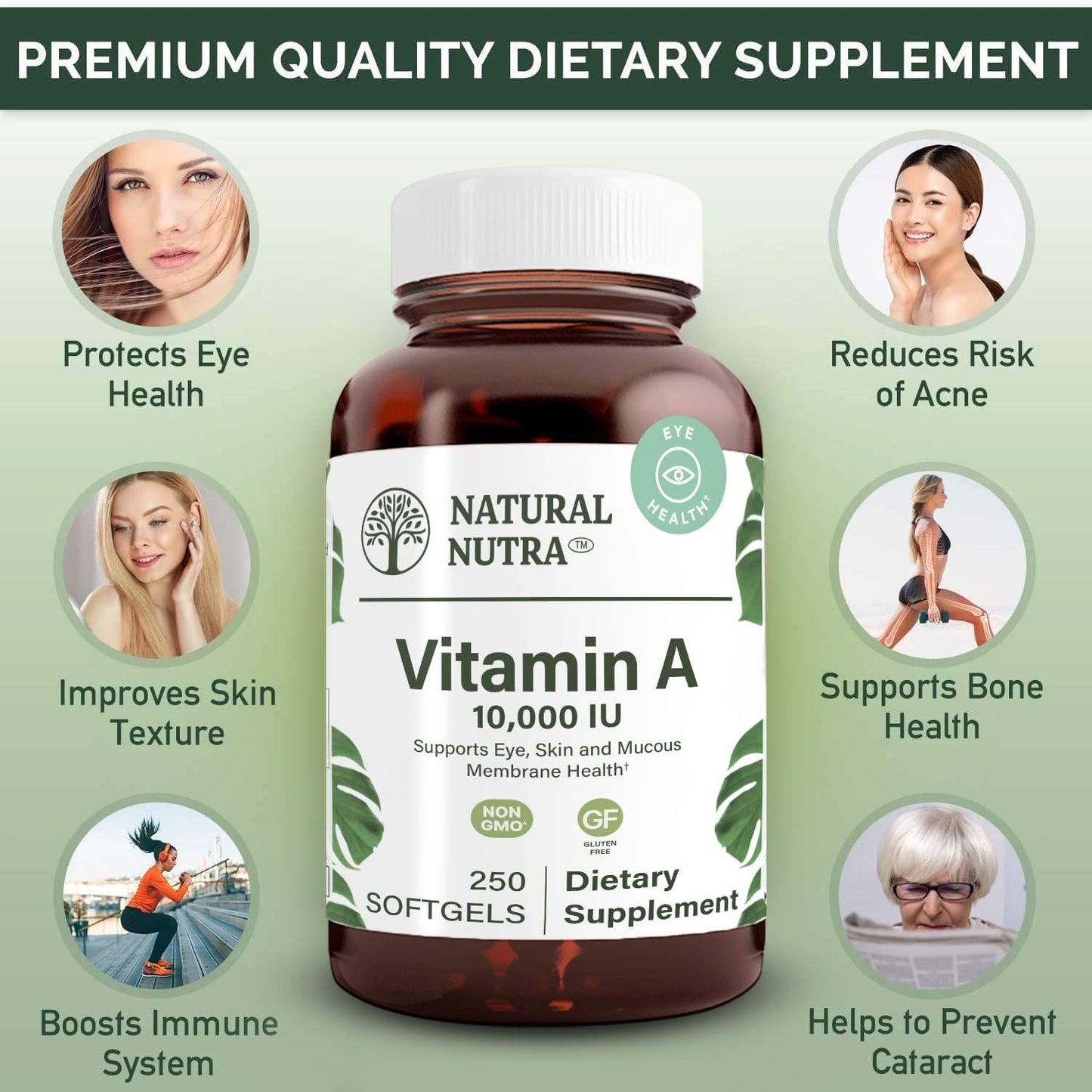 Natural Nutra Vitamin A 10,000 IU Softgels – High Potency Eye and Skin Vitamins – Gluten-Free, 250 Softgels - görsel 3