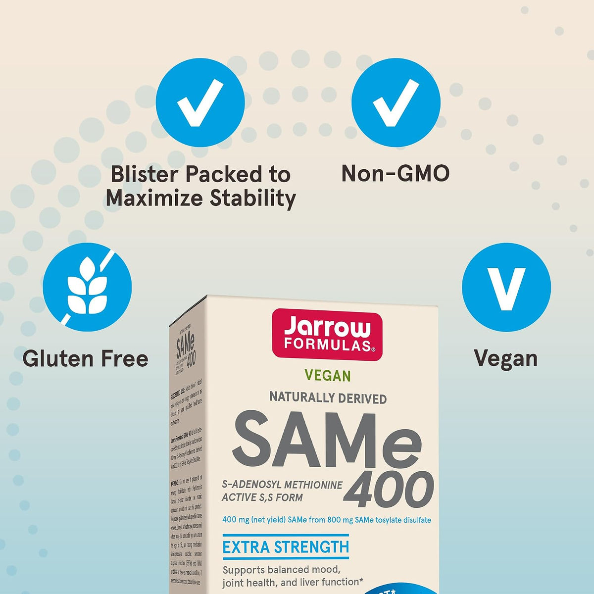 Jarrow Formulae SAMe Supplement 400 mg - 60 Tablets - High Concentration of Active S,S Form - görsel 5