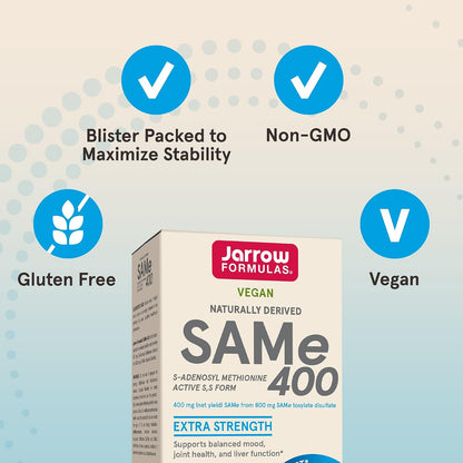 Jarrow Formulae SAMe Supplement 400 mg - 60 Tablets - High Concentration of Active S,S Form