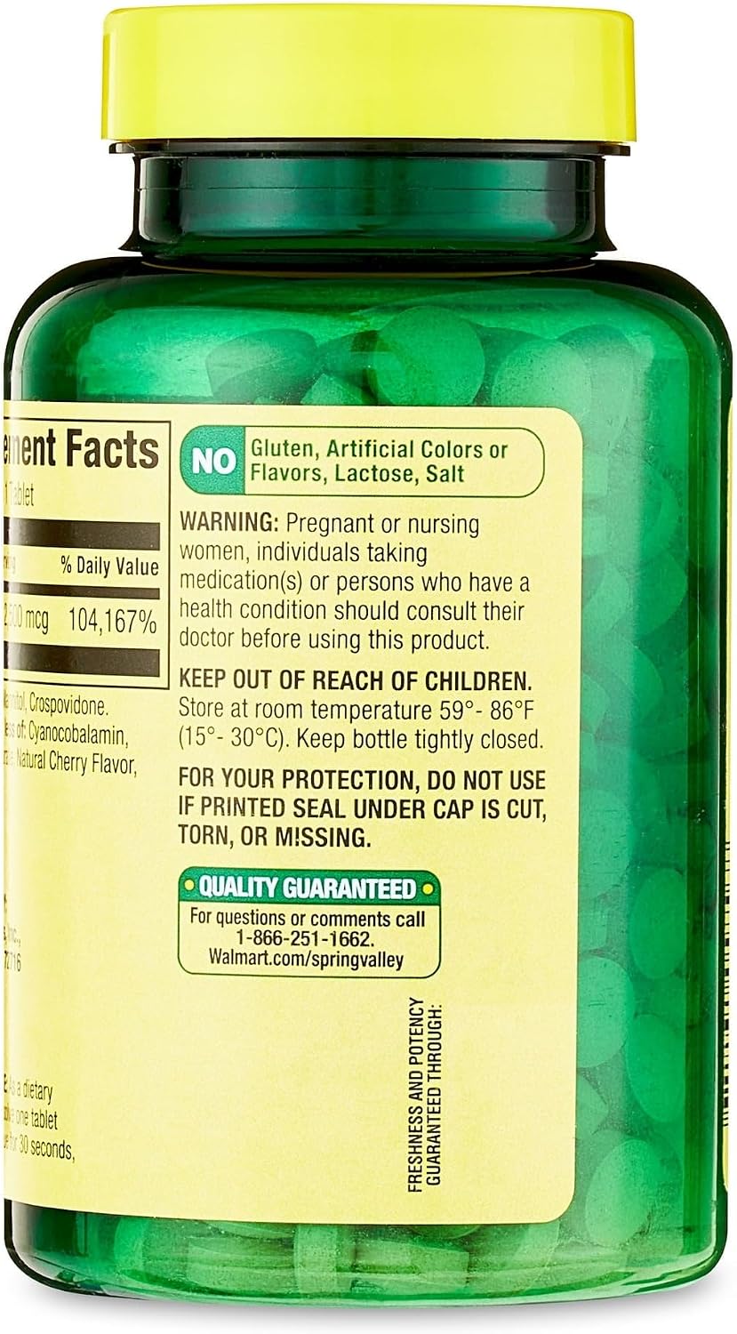 Spring Valley Vitamin B12 2500 mcg Quick-Dissolve Tablets - 120 Tablets (Vegan, Cherry Flavour) - görsel 2