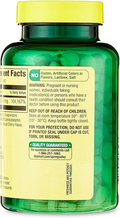 Spring Valley Vitamin B12 2500 mcg Quick-Dissolve Tablets - 120 Tablets (Vegan, Cherry Flavour)