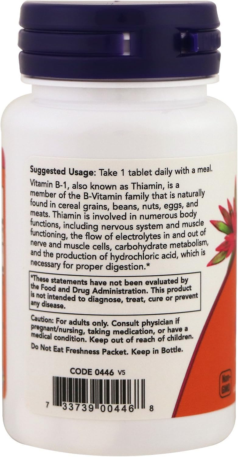 NOW Vitamin B-1 (Thiamine) 100mg, 100 Tablets (Pack of 4) - görsel 3