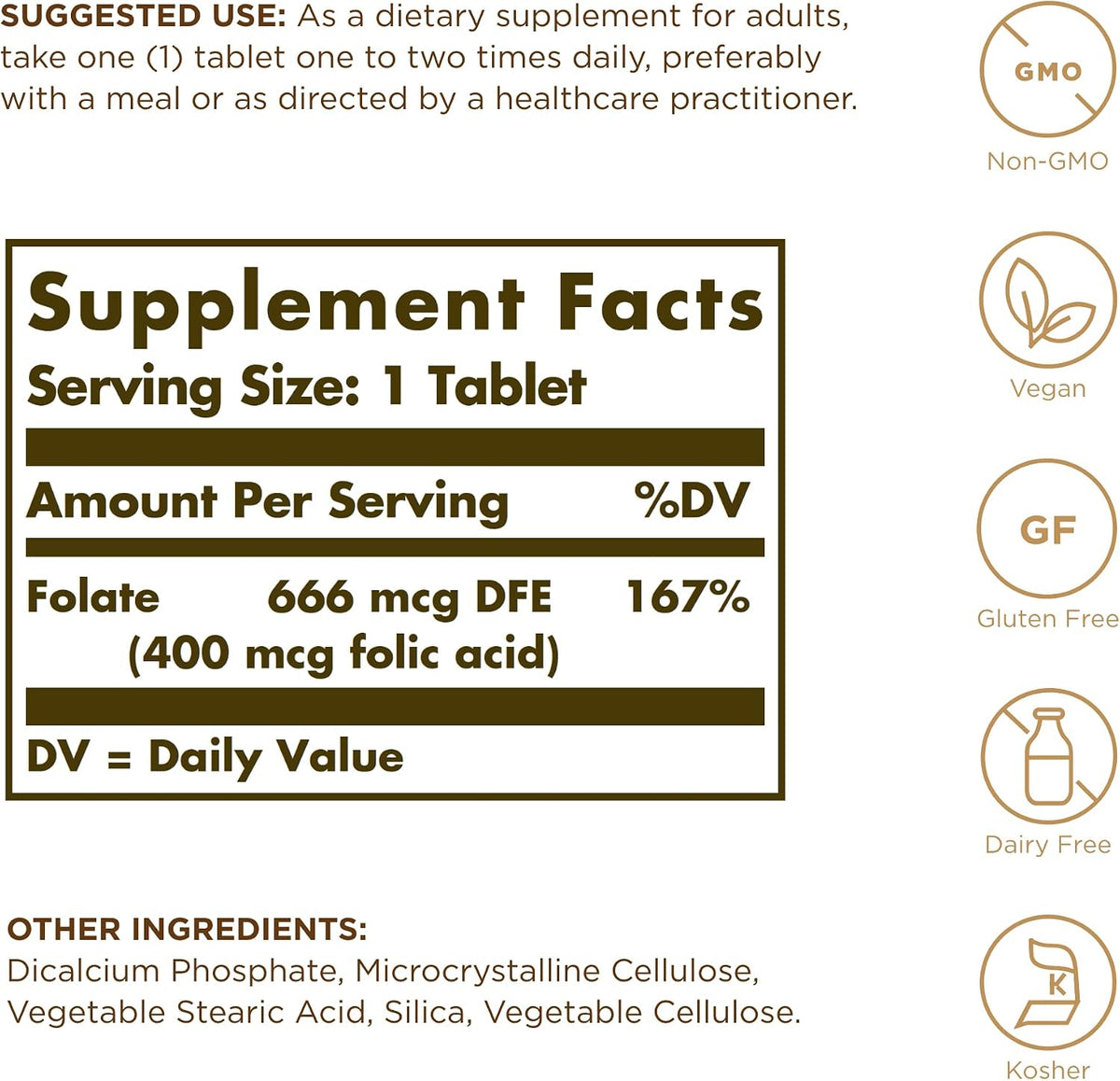 Solgar Folate 666 µg DFE (Folic Acid 400 µg) – 250 Tablets, Pack of 3 – Pregnancy Support – Non-GM, Vegan, Gluten-Free, Dairy-Free, Kosher – 750 Total Servings - görsel 2