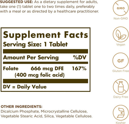 Solgar Folate 666 µg DFE (Folic Acid 400 µg) – 250 Tablets, Pack of 3 – Pregnancy Support – Non-GM, Vegan, Gluten-Free, Dairy-Free, Kosher – 750 Total Servings