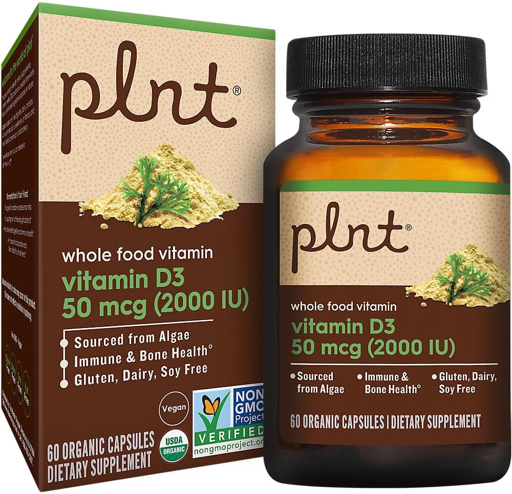 Vitamin D3 50 mcg (2,000 IU) - Whole Food Vitamin D - 60 Organic Capsules by plnt - görsel 1