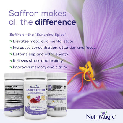 NutriMagic Kids Brain Booster+ Saffron Extract Gummies with Multivitamin D3, B6, B12, Zinc – With Saffron for Daily Nutrient Support – Non-GMO, 30 Servings