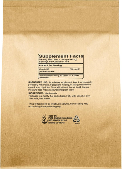 Pure Original Ingredients Niacinamide Powder (227 g) – Flush-Free Vitamin B3 Supplement