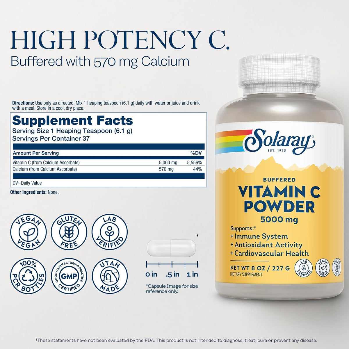 Solaray Vitamin C Ascorbic Acid Powder 5000mg, 227 g - görsel 2
