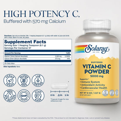 Solaray Vitamin C Ascorbic Acid Powder 5000mg, 227 g