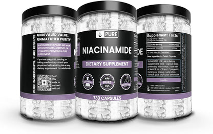 Pure Original Ingredients Niacinamide (730 Capsules) – No Magnesium or Rice Fillers, Always Pure, Laboratory Verified