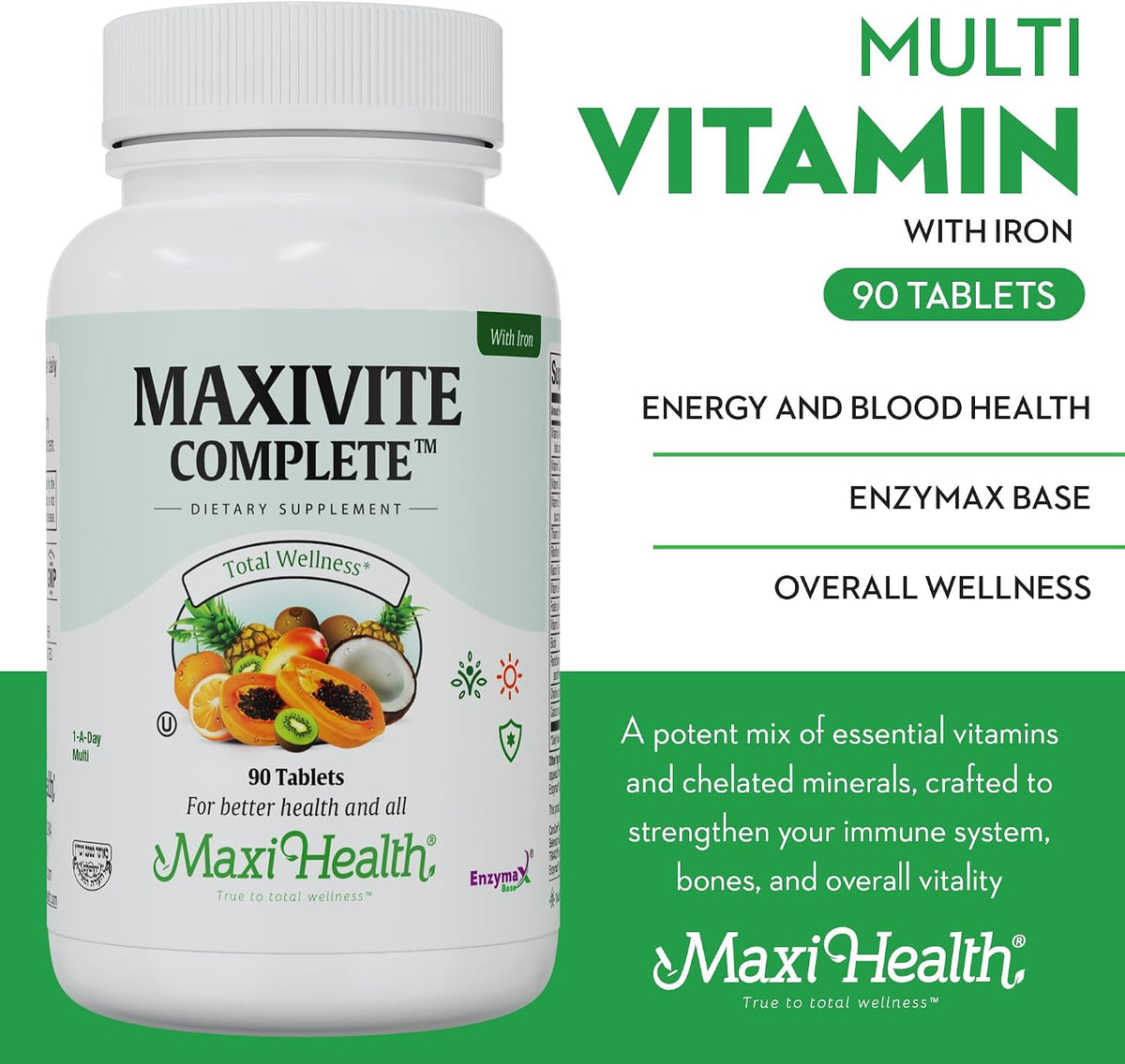 Maxi Health Multivitamin with Iron – Once Daily, Kosher – 90 Tablets - görsel 3