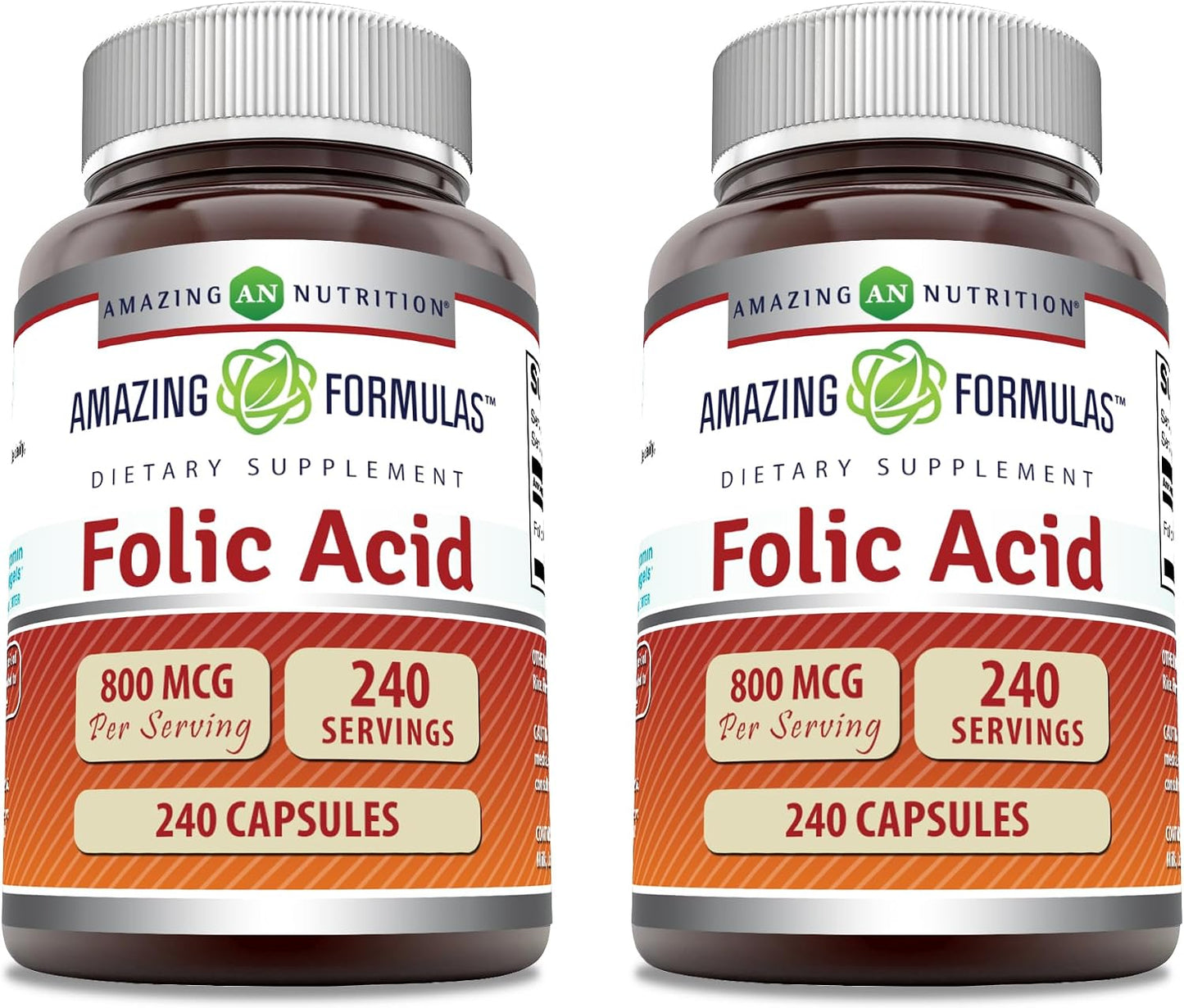 Amazing Formulae Folic Acid (Vitamin B9) 800 Mcg Supplement | Capsules | Non-GMO | Gluten-free | Made in USA (1 Pack | 240 Count) - görsel 6