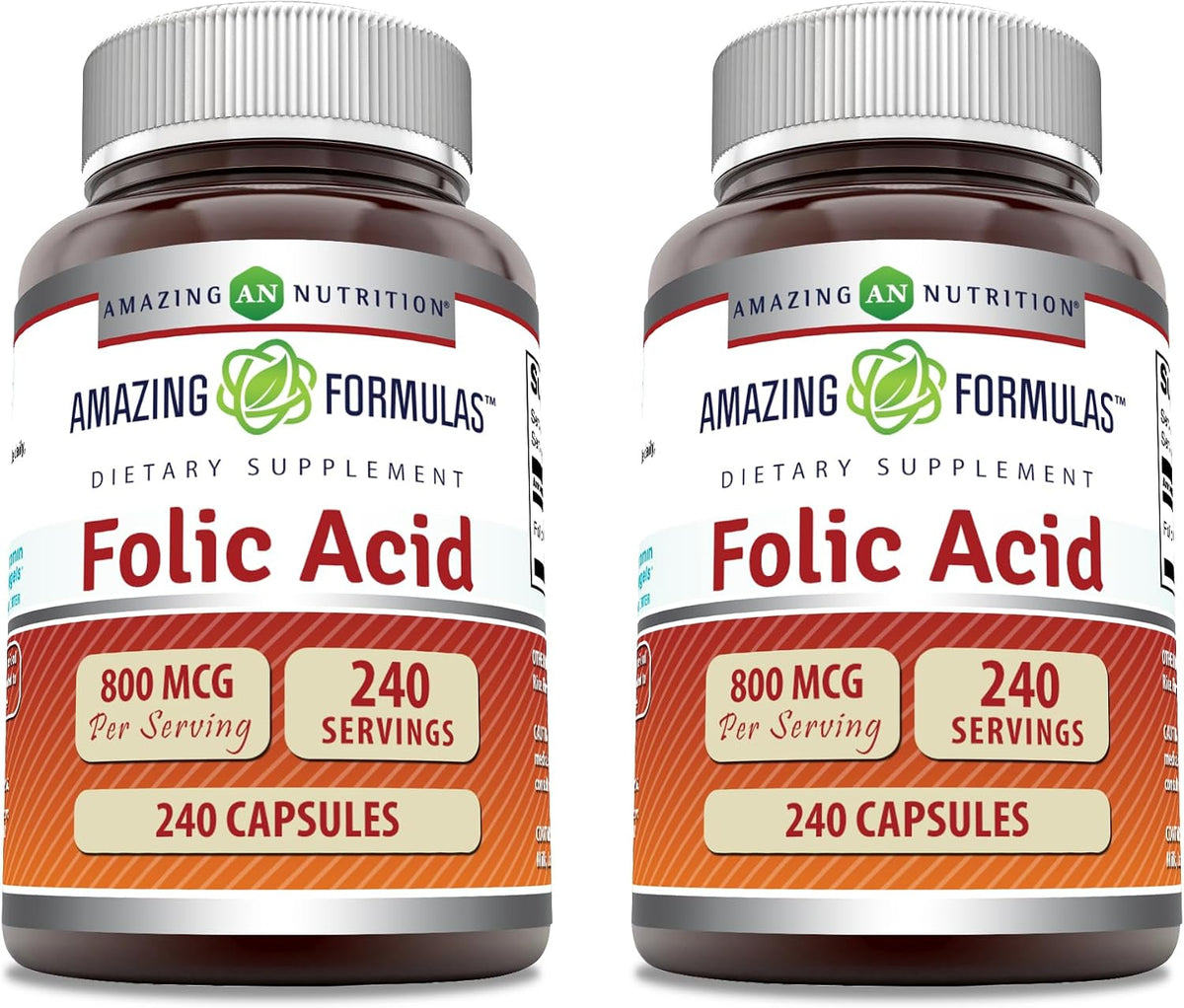 Amazing Formulae Folic Acid (Vitamin B9) 800 Mcg Supplement | Capsules | Non-GMO | Gluten-free | Made in USA (1 Pack | 240 Count) - görsel 6