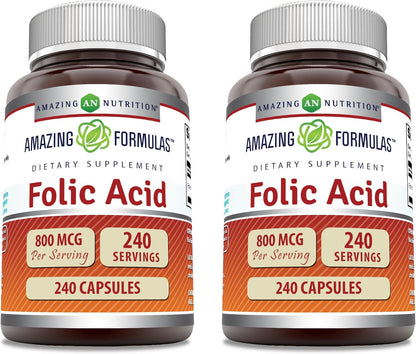 Amazing Formulae Folic Acid (Vitamin B9) 800 Mcg Supplement | Capsules | Non-GMO | Gluten-free | Made in USA (1 Pack | 240 Count)