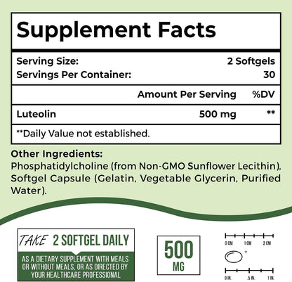 Ulmubra Liposomal Luteolin 500mg, Maximum Absorption, Potent Flavonoid, 60 Softgels, Luteolin Supplement, Non-GM, Gluten-Free