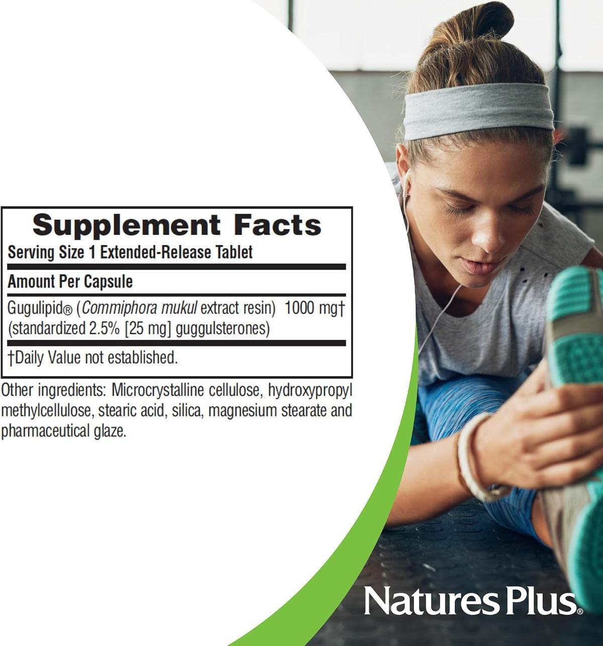 NaturesPlus Herbal Actives Gugulipid, Prolonged Release - 1000 mg, 2.5% Guggulsterones - 30 Vegan Tablets - görsel 5