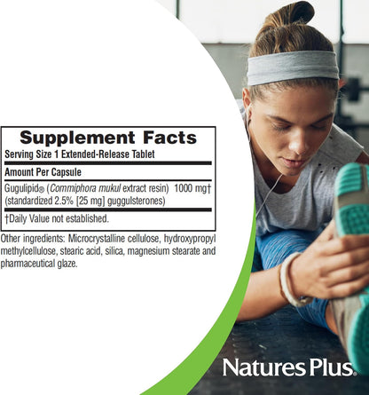 NaturesPlus Herbal Actives Gugulipid, Prolonged Release - 1000 mg, 2.5% Guggulsterones - 30 Vegan Tablets