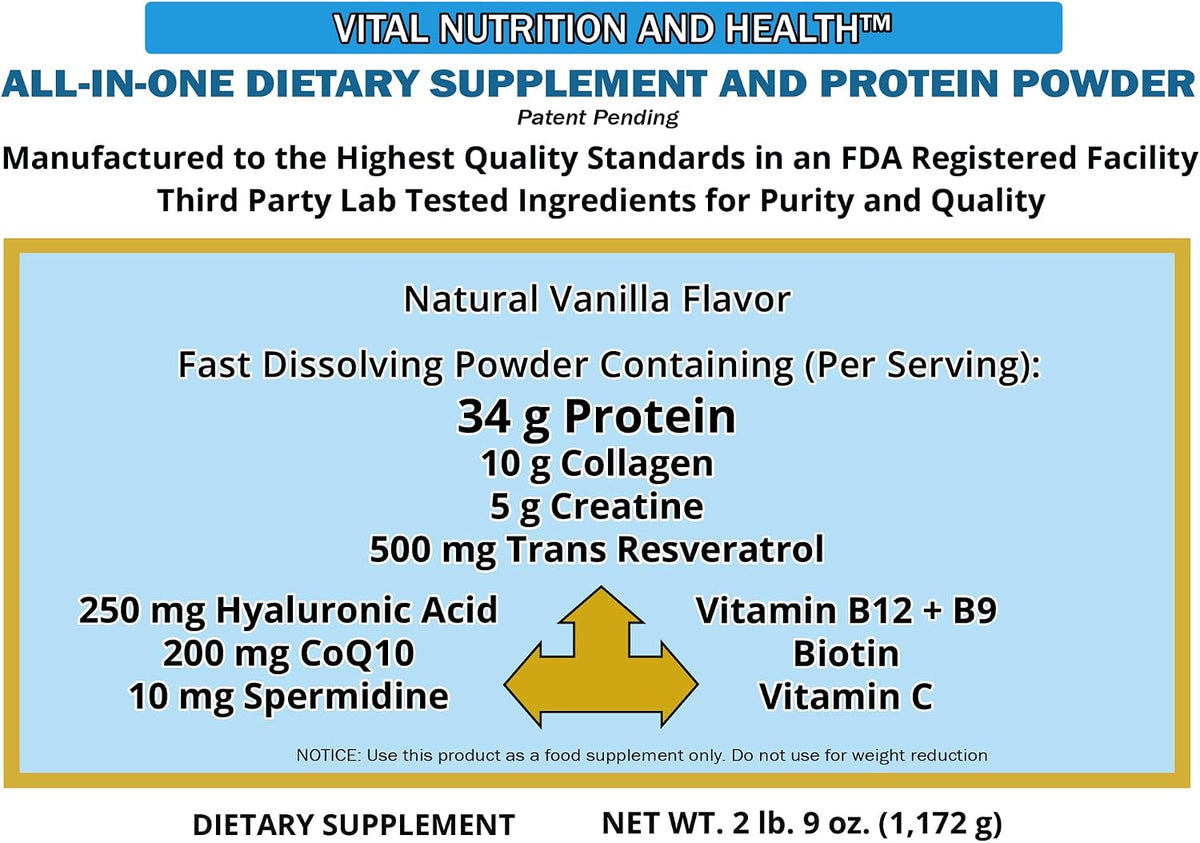 All-in-One Powder: Protein, Collagen, Creatine, Resveratrol, Spermidine, Hyaluronic Acid, CoQ10 + Key Vitamins - görsel 4