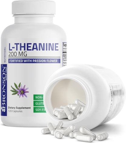 Bronson L-Theanine 200mg Double Strength with Passion Flower, 120 Capsules