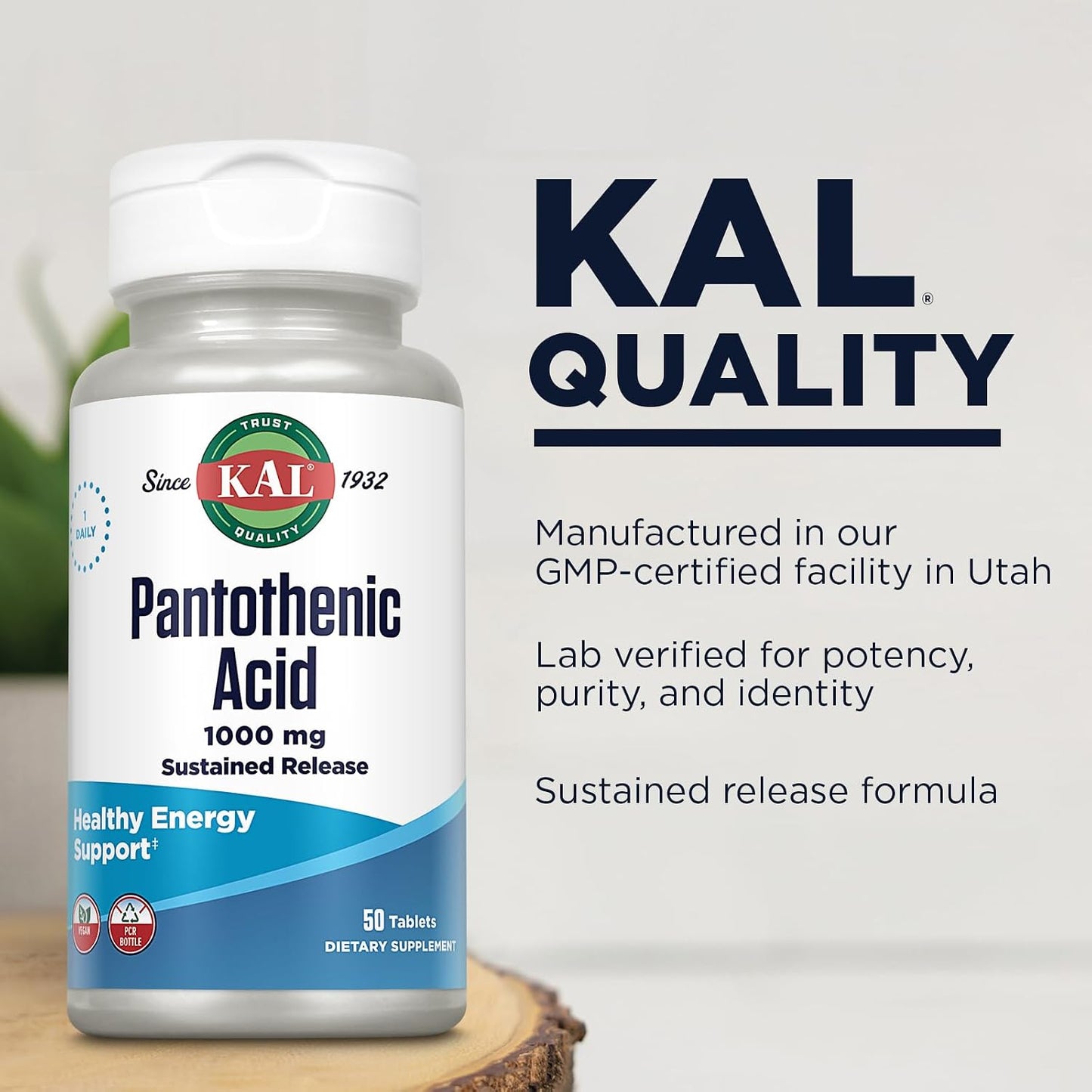 KAL Pantothenic Acid 1000mg – Sustained Release Vitamin B5 (Vegan, 50 Tablets) - görsel 4
