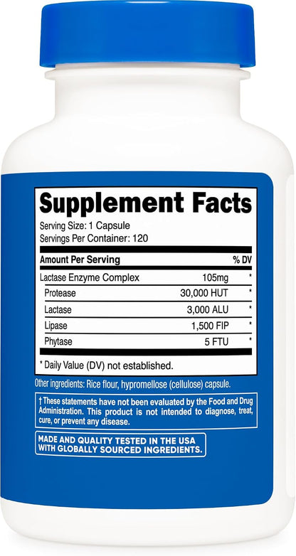 Nutricost Lactase Enzyme Complex 3,000 FCC ALU, 120 Vegetarian Capsules