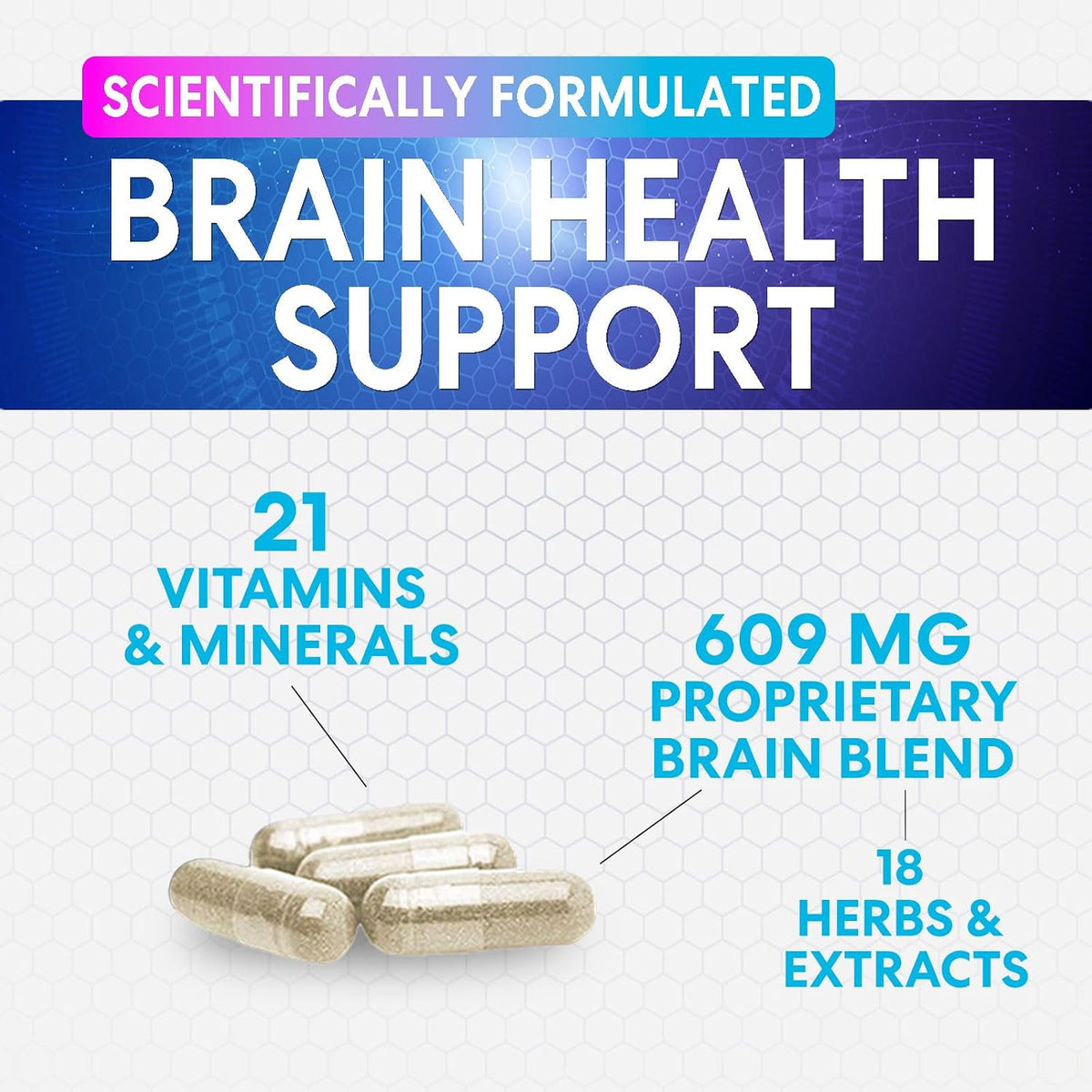 Nature's Peak Brain Memory Supplement – Nootropic Cognitive Support with Bacopa, Phosphatidylserine & DMAE, 60 Capsules - görsel 3