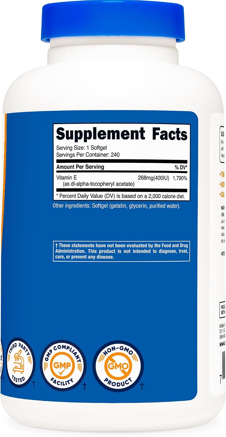 Nutricost Vitamin E 400 IU (240 Soft gel capsule Capsules) – 3 Bottle Value Pack - görsel 5