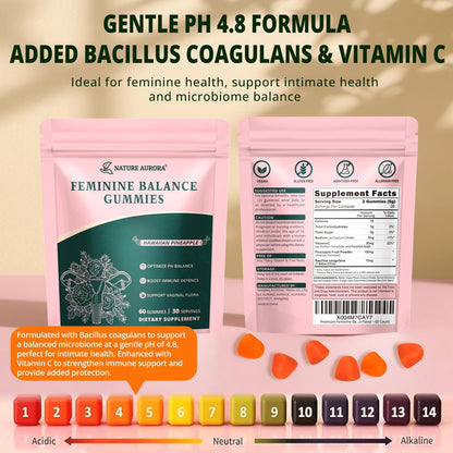Premium Feminine Balance Gummies - Women's pH Balance & Vaginal Probiotics Support with Immune Support - Vegan, Gluten-free - Hawaiian Pineapple Flavour (60 Count)