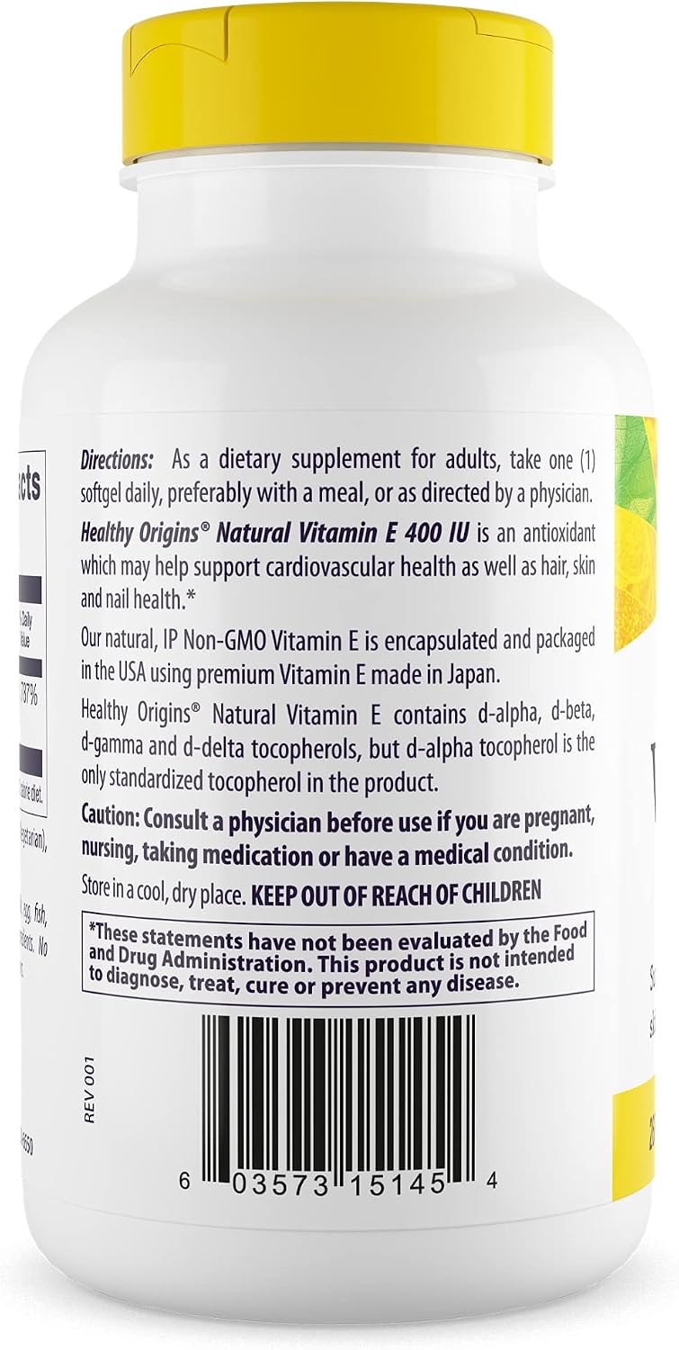 Healthy Origins Vitamin E 400 IU - 180 Liquid Softgels with Natural Mixed Tocopherols - görsel 2