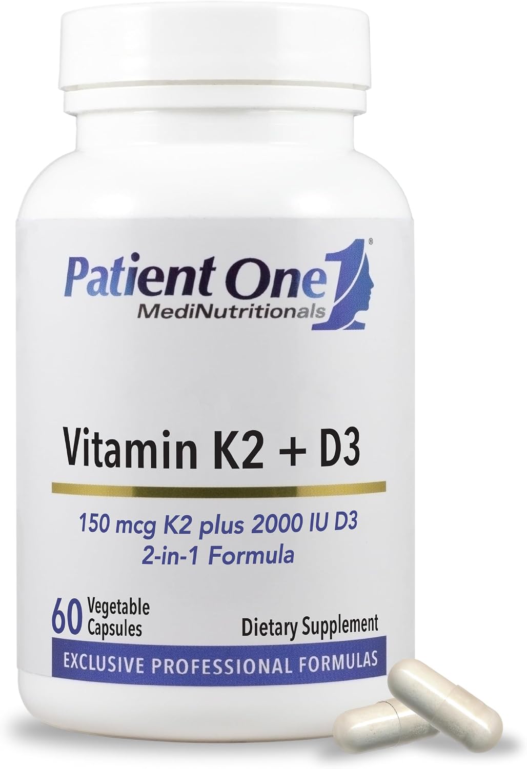 Patient One Vitamin K2 and D3 - 150 mcg K2 (as MK-7) and 2000 IU D3, 60 Capsules - görsel 1