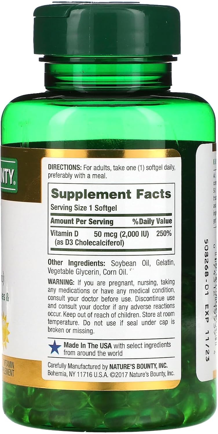 Nature's Bounty Vitamin D3 2000 IU Softgels, 240 Count (Pack of Two) - görsel 2
