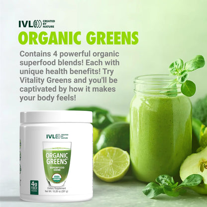 IVL - Organic Greens - Organic Superfood Drink - Packed with Antioxidants, Micronutrients, Prebiotics & Probiotics - for Immune Support, Digestive Health - Great Flavour (1 Pack, 30 Servings)