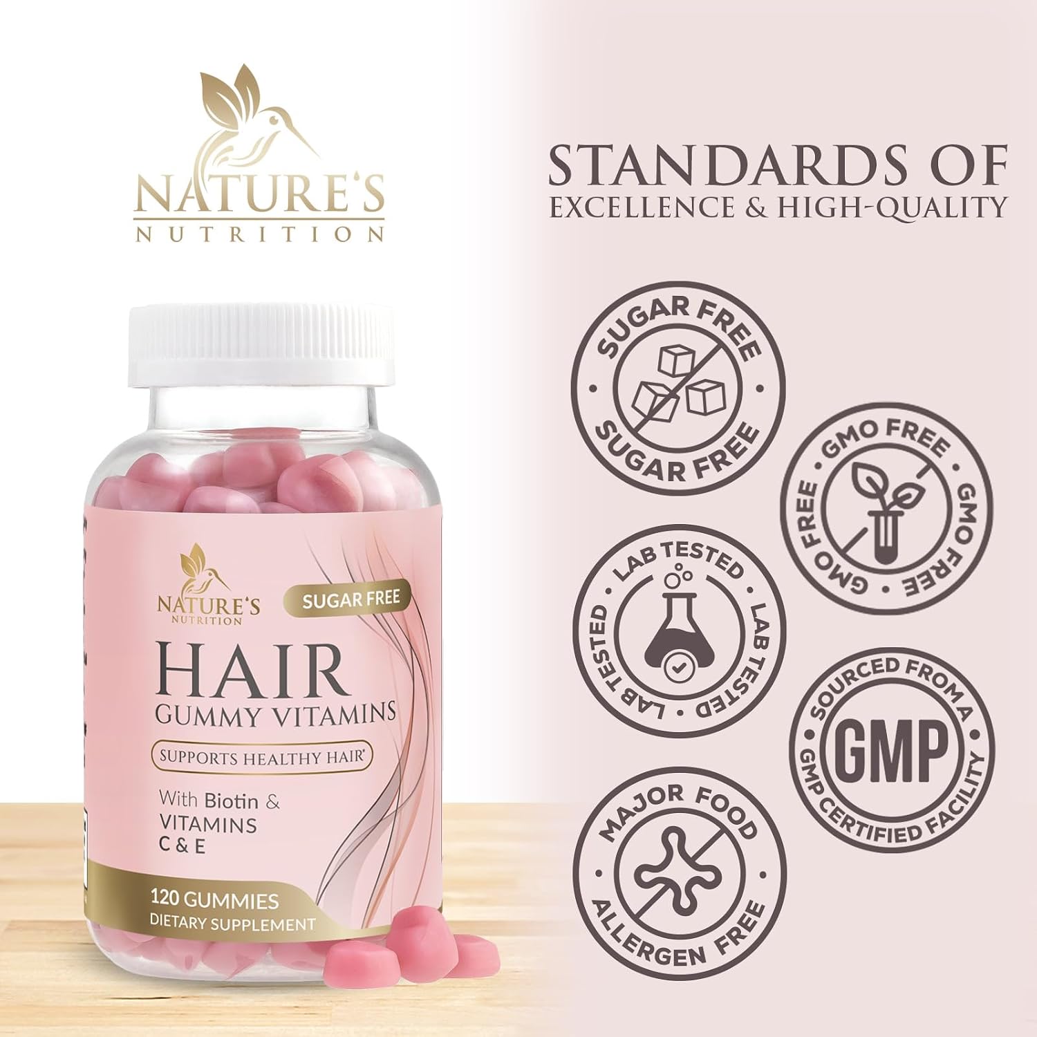 Nature's Nutrition Sugar-Free Biotin Gummies 5000mcg - Hair, Skin & Nail Support - 120 Gummies - görsel 4