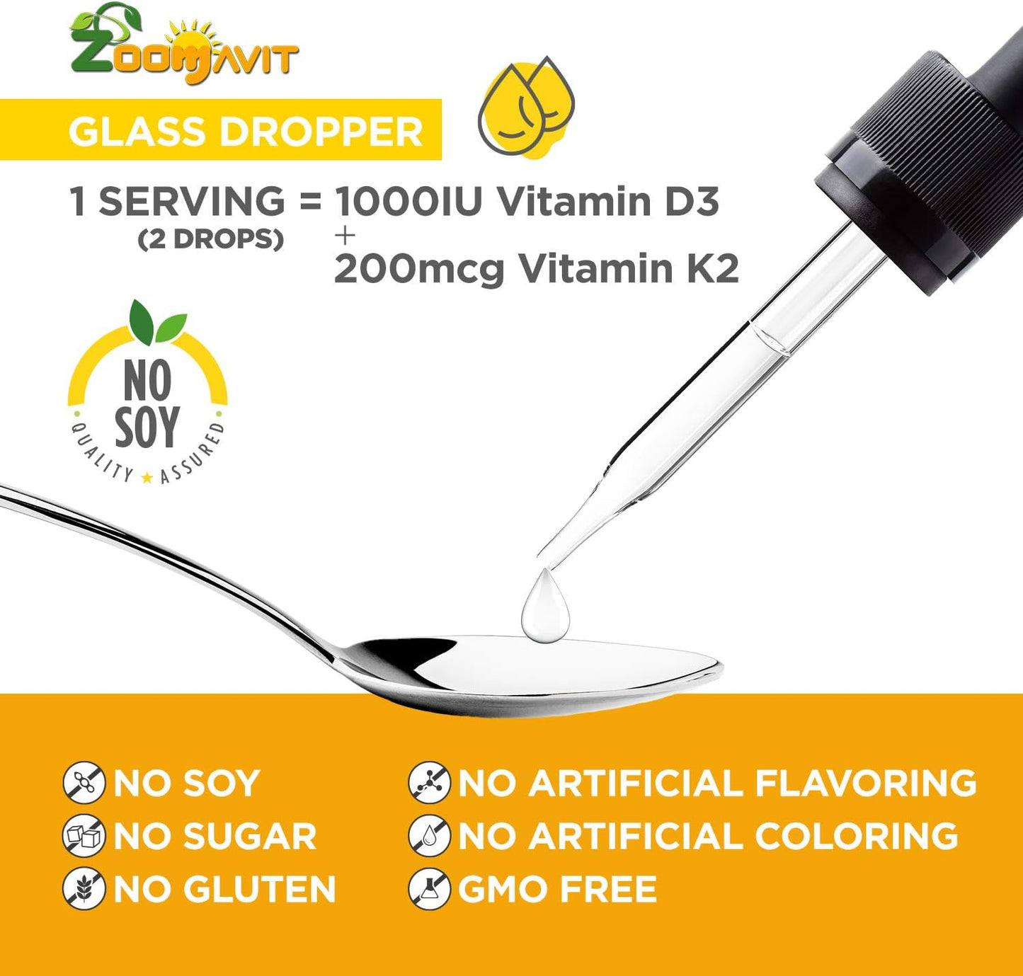 Vegan Liquid Drops Vitamin D3 K2 (MK-7) - Plant-Based with Coconut Oil for Improved Absorption - 1000 IU D3 & 200 mcg K2 per Serving - görsel 3