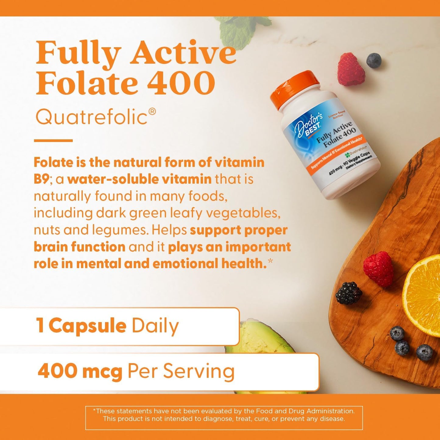 Doctor's Best Fully Active Folate with Quatrefolic, 400 mcg, 90 Vegetarian Capsules - görsel 5