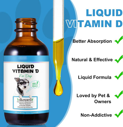 FSLHCY Dog Vitamin D Supplement – Liquid Vitamin D for Dogs, 60 ml – Supports Strong Bones & Immune Health
